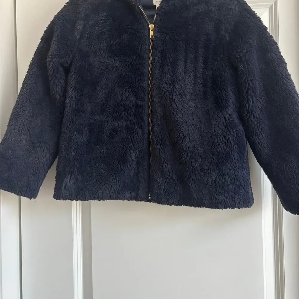 J Crew Crewcuts Unisex Navy Collared Sherpa Fleece Bomber Jacket Kids Sz 8